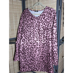 Maysoar Pink & Maroon Leopard Print Long Sleeve Knit Dress